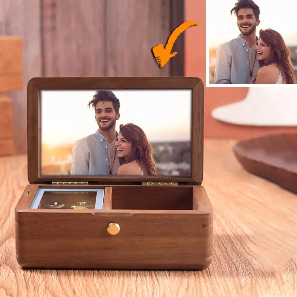 Personalized Wooden Music & Photo Jewelry Box - Unique Gift Idea
