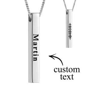 Personalized 3D Bar Necklace with Scannable Music Code & Engraved Text