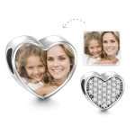 Personalized Heart Photo Charm with Pave CZ - Custom Picture Bead Gift