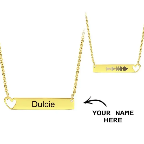 Personalized Hollow Heart Bar Necklace with Name & Music Code Engraving