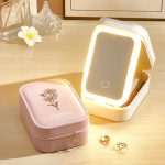 Custom Birth Flower Jewelry Box with LED Mirror - Perfect Birthday Gift for Her