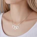 Personalized Triple Heart Name Necklace with Birthstones - Custom Engraved Jewelry Gift
