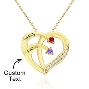 Personalized Heart Necklace with Birthstones and Engraved Names