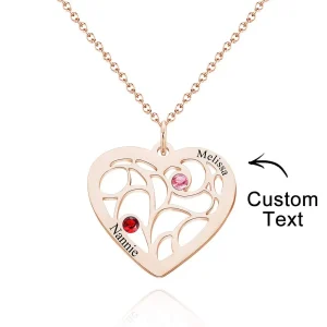 Personalized Heart Pendant Necklace with Birthstone and Custom Engraving