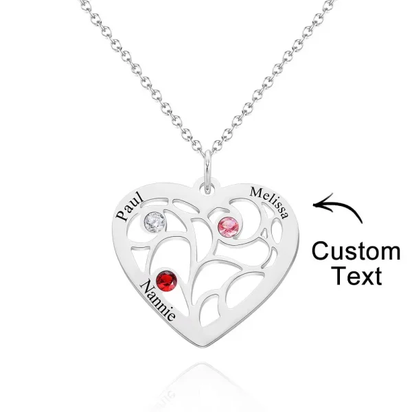 Personalized Heart Pendant Necklace with Birthstone and Custom Engraving