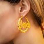Personalized Big Circle Bamboo Earrings - Custom Name Jewelry