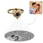 Custom Angel Wings Heart Ring with 100 Languages 'I Love You' Projection