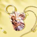 Custom Engraved Couple Keychain Necklace Set - Personalized Photo 'Steal My Heart' Gift