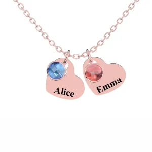 Personalized Heart Pendant Necklace with Birthstones - Custom Engraved Jewelry Gift
