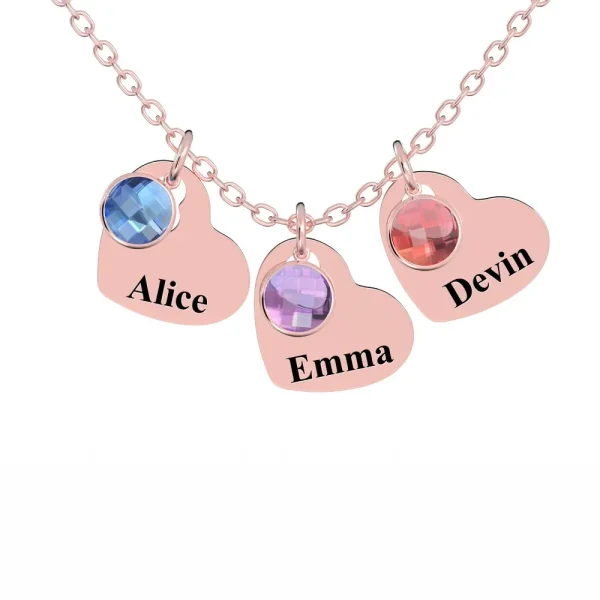 Personalized Heart Pendant Necklace with Birthstones - Custom Engraved Jewelry Gift