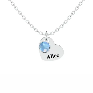 Personalized Heart Pendant Necklace with Birthstones - Custom Engraved Jewelry Gift