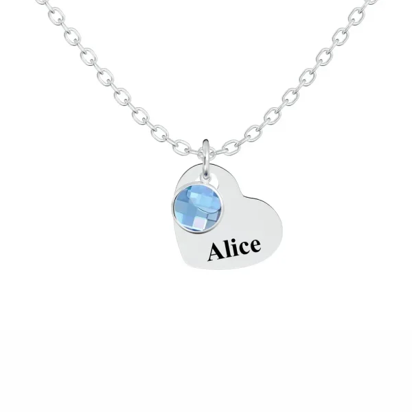 Personalized Heart Pendant Necklace with Birthstones - Custom Engraved Jewelry Gift