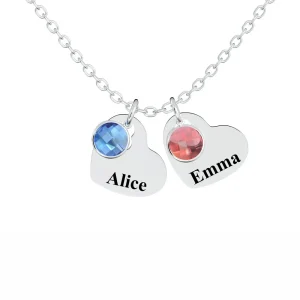 Personalized Heart Pendant Necklace with Birthstones - Custom Engraved Jewelry Gift
