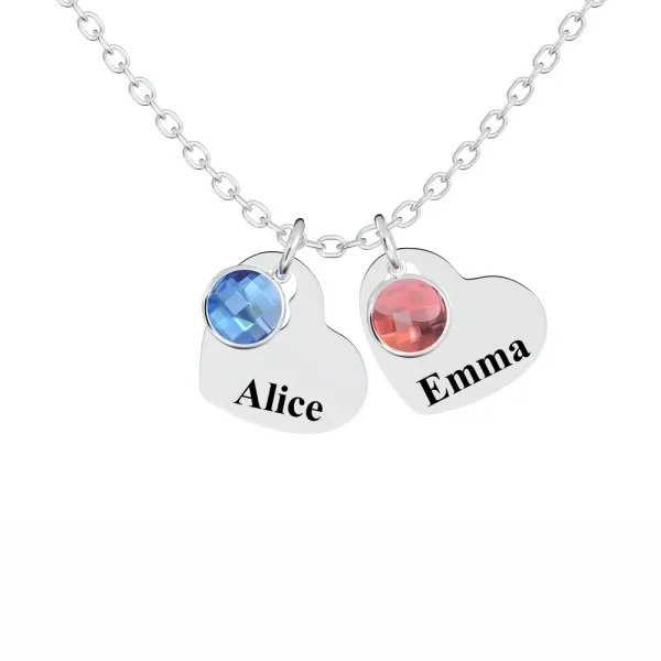 Personalized Heart Pendant Necklace with Birthstones - Custom Engraved Jewelry Gift