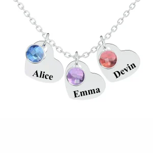 Personalized Heart Pendant Necklace with Birthstones - Custom Engraved Jewelry Gift