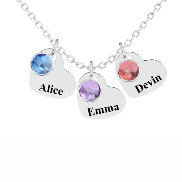 Personalized Heart Pendant Necklace with Birthstones - Custom Engraved Jewelry Gift