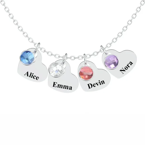Personalized Heart Pendant Necklace with Birthstones - Custom Engraved Jewelry Gift