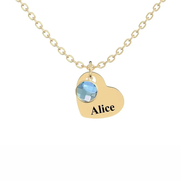 Personalized Heart Pendant Necklace with Birthstones - Custom Engraved Jewelry Gift