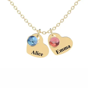 Personalized Heart Pendant Necklace with Birthstones - Custom Engraved Jewelry Gift