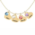 Personalized Heart Pendant Necklace with Birthstones - Custom Engraved Jewelry Gift