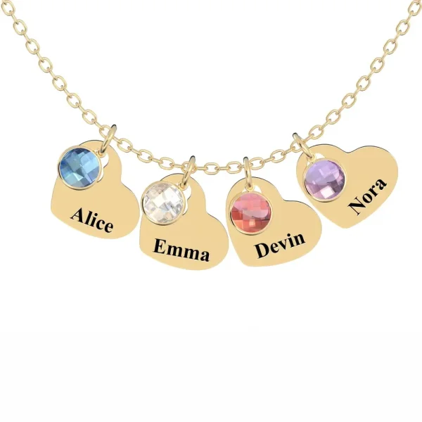 Personalized Heart Pendant Necklace with Birthstones - Custom Engraved Jewelry Gift