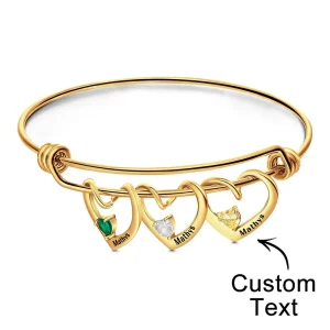 Personalized Heart-Shaped Birthstone Bracelet: Custom Engraved Elegant Jewelry Gift