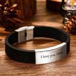 Custom Engraved 'I Love You 3000' Black Leather Men's Bracelet