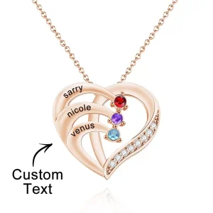 Personalized Heart Necklace with Birthstones and Engraved Names