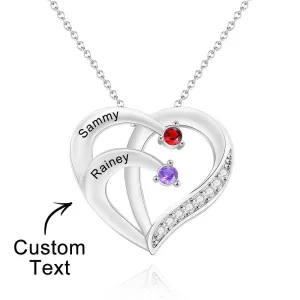Personalized Heart Necklace with Birthstones and Engraved Names