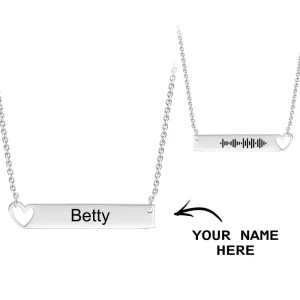 Personalized Hollow Heart Bar Necklace with Name & Music Code Engraving